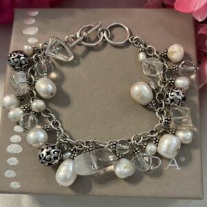 Silpada Rare Hostess Cha~Cha Beaded Sterling Silver, Pearl and Quartz Bracelet